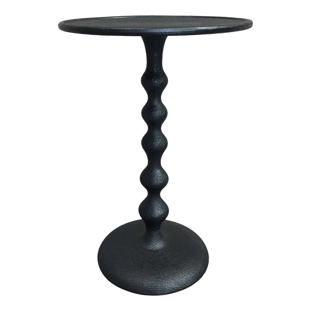 Shae 22 Inch Round Side End Table Matte Black Aluminum Cast with Hammered Texture Turned Padestal Post By The Urban Port UPT-310005