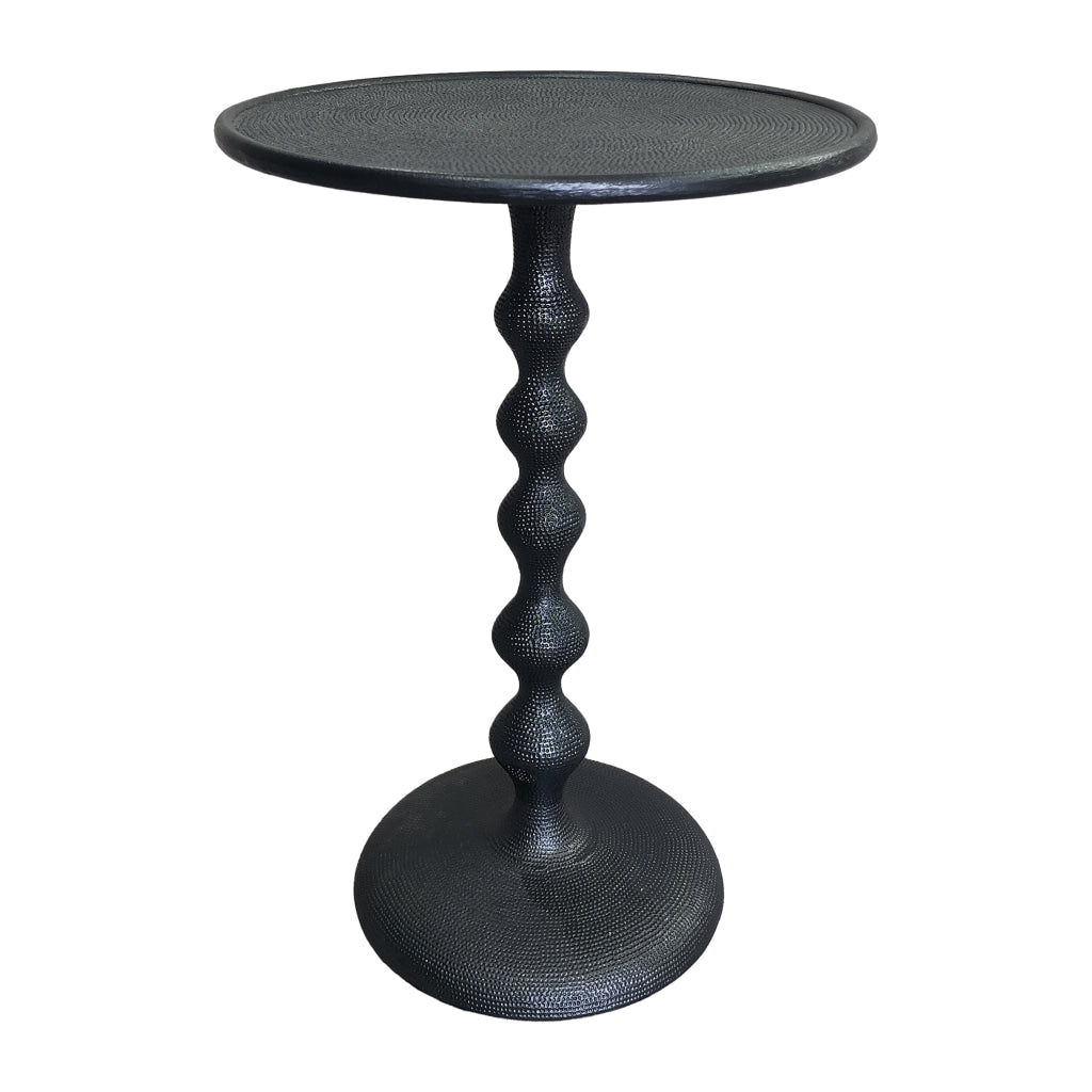 Shae 22 Inch Round Side End Table Matte Black Aluminum Cast with Hammered Texture Turned Padestal Post By The Urban Port UPT-310005