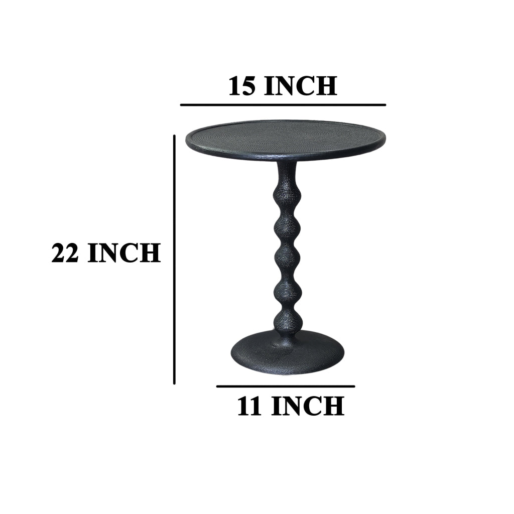 Shae 22 Inch Round Side End Table Matte Black Aluminum Cast with Hammered Texture Turned Padestal Post By The Urban Port UPT-310005