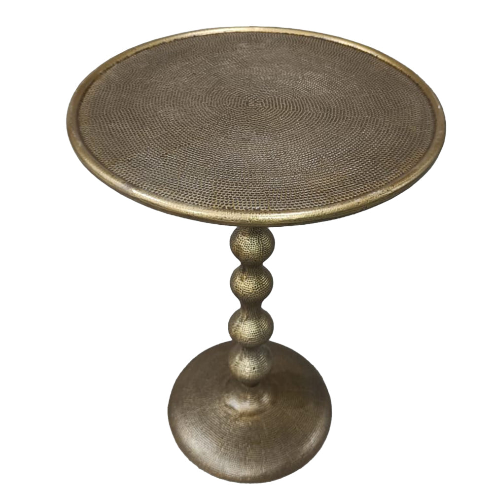 Shae 22 Inch Round Side End Table - Antique Brass Cast Aluminum with Hammered Texture For Small Places By The Urban Port UPT-310006