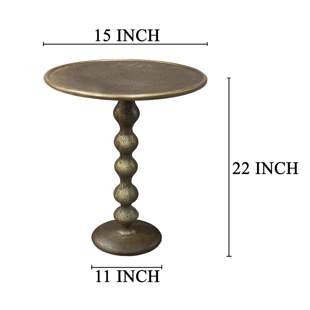 Shae 22 Inch Round Side End Table - Antique Brass Cast Aluminum with Hammered Texture For Small Places By The Urban Port UPT-310006