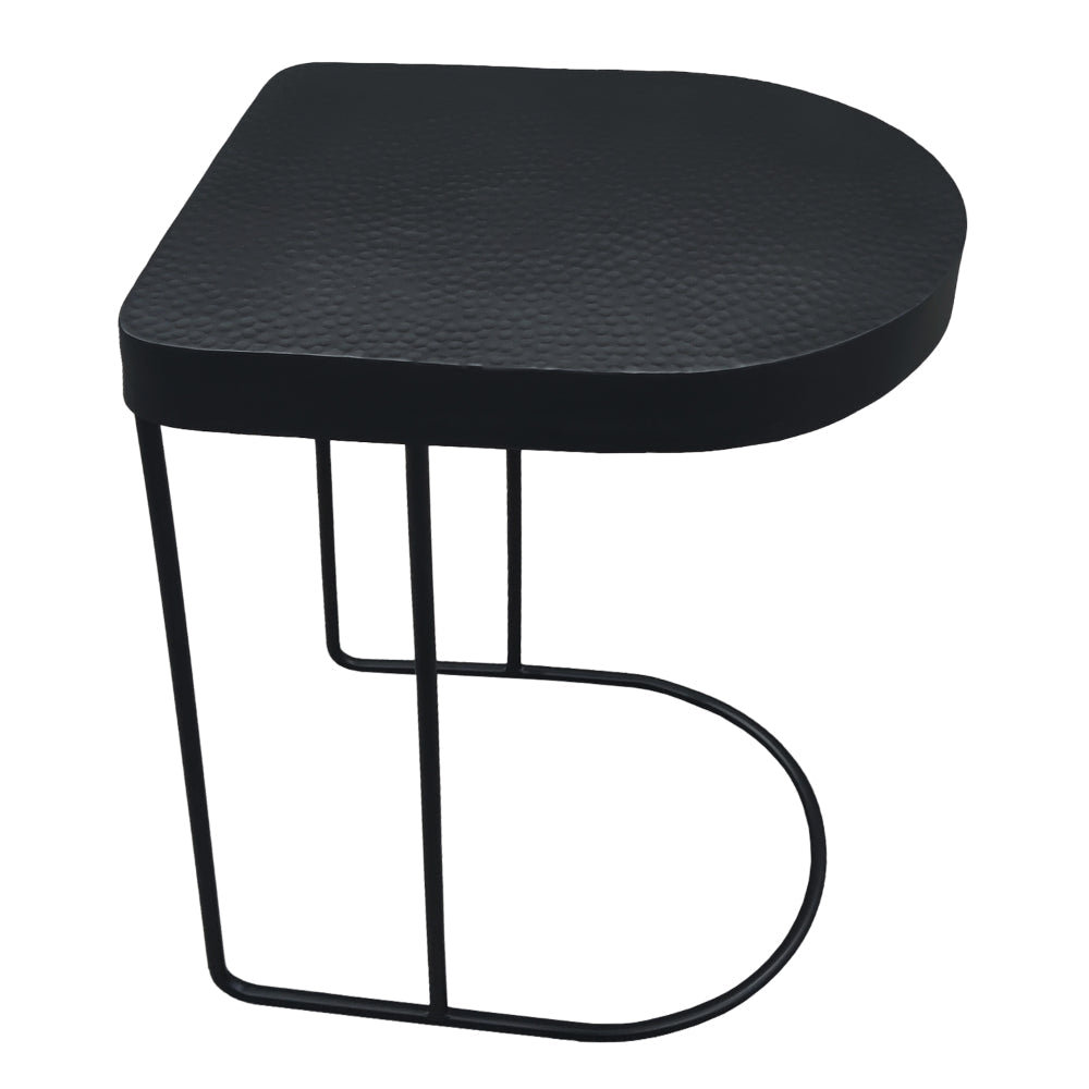 Sleek 25 Inch Modern Side End Table - Semi-Oblong with Open Frame And Hammered Black Finish By The Urban Port UPT-310008