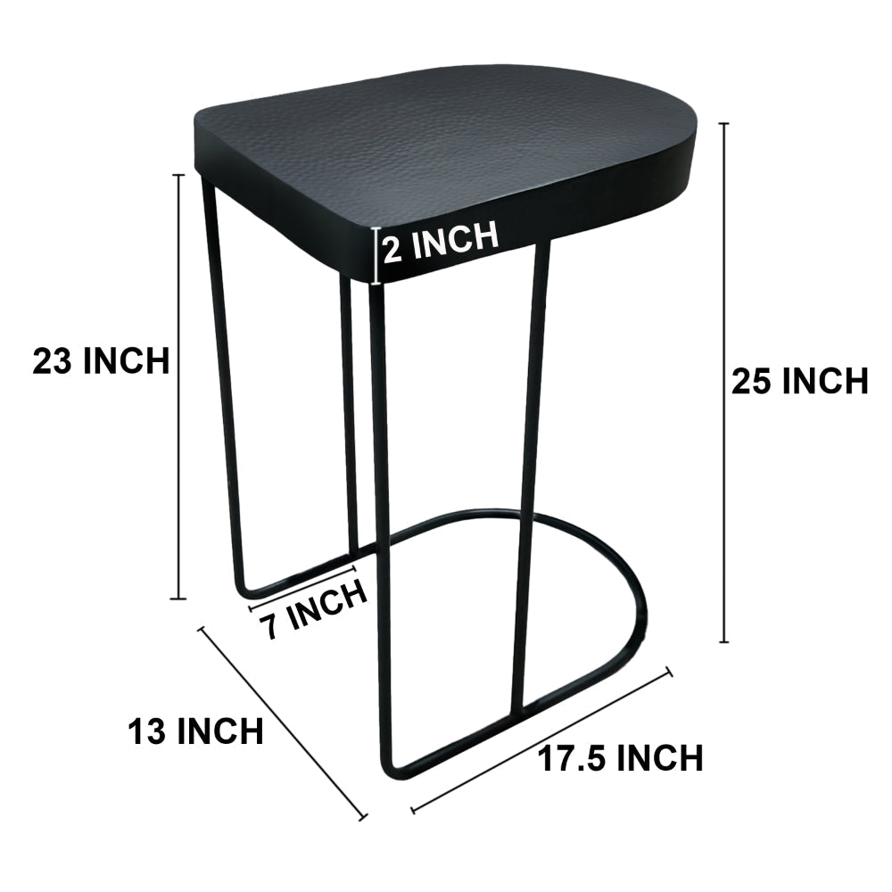 Sleek 25 Inch Modern Side End Table - Semi-Oblong with Open Frame And Hammered Black Finish By The Urban Port UPT-310008