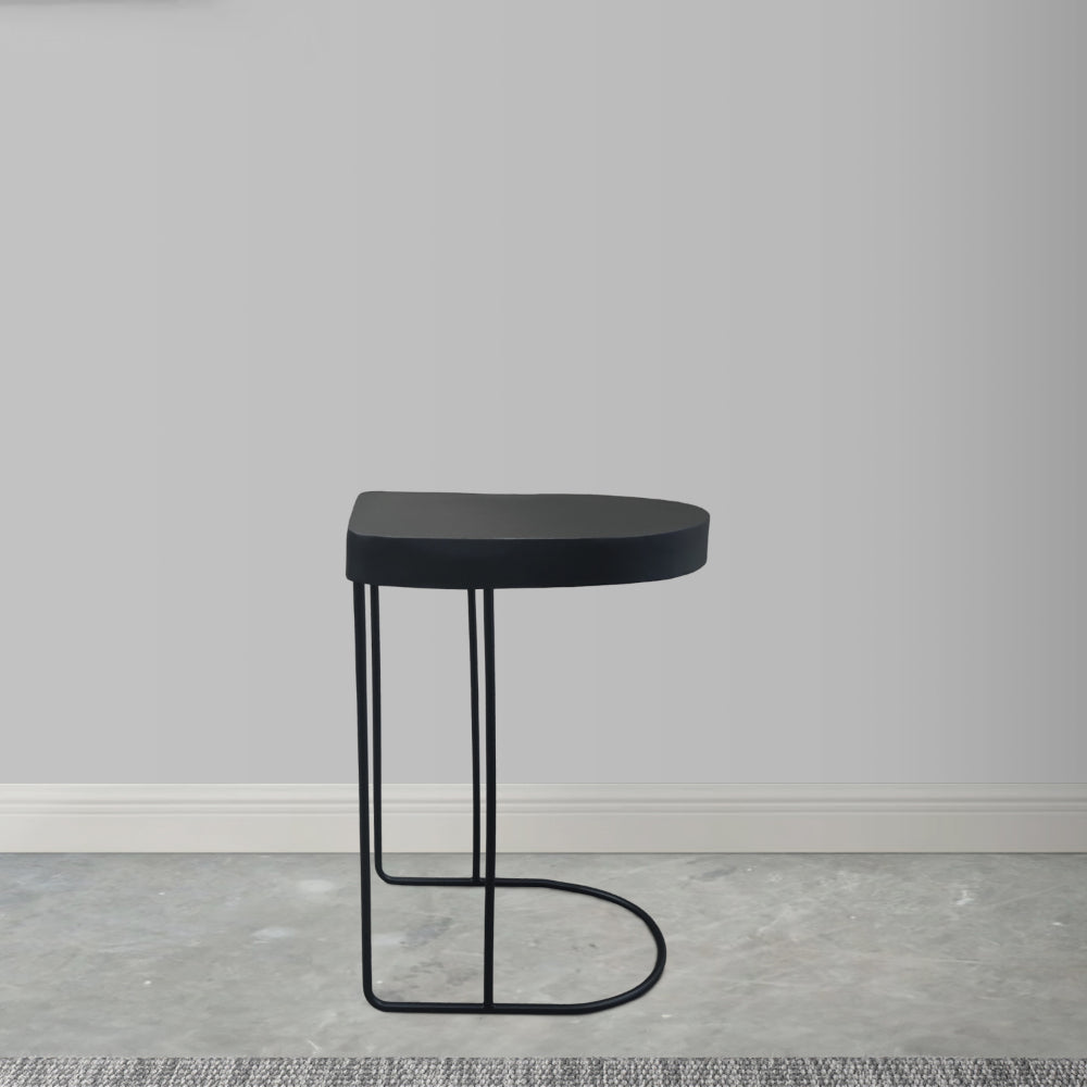 Sleek 25 Inch Modern Side End Table - Semi-Oblong with Open Frame And Hammered Black Finish By The Urban Port UPT-310008