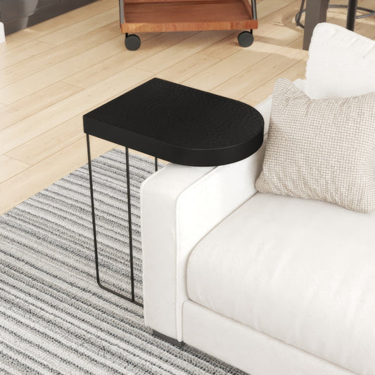 Sleek 25 Inch Modern Side End Table - Semi-Oblong with Open Frame And Hammered Black Finish By The Urban Port