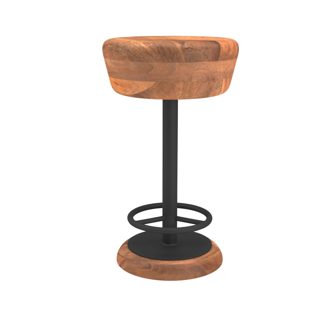 Rustic Charm Swivel Counter Bar Stool 24 Inch Handcrafted Brown Mango Wood Round Seat Black Iron Base with Footrest By The Urban Port