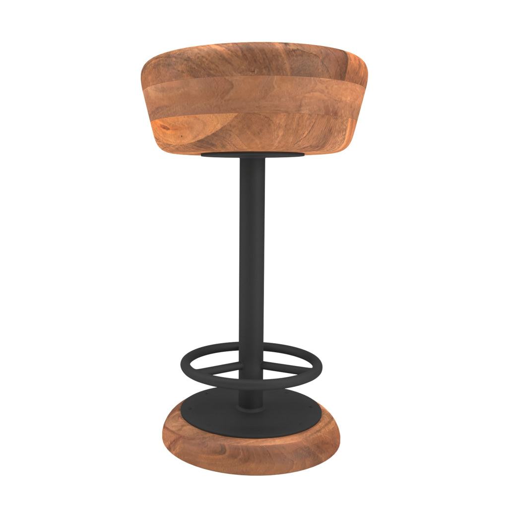 Rustic Charm Swivel Counter Bar Stool 24 Inch Handcrafted Brown Mango Wood Round Seat Black Iron Base with Footrest By The Urban Port