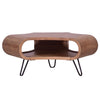 37 Inch Coffee Table Handcrafted Curved Hexagon Shape with Open Shelf Natural Brown Acacia Wood Iron Legs By The Urban Port UPT-310273