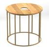 19 Inch Side End Table O Round Shape Natural Mango Wood Top Brass Powder Coated Open Frame By The Urban Port UPT-310986