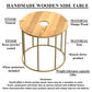 19 Inch Side End Table O Round Shape Natural Mango Wood Top Brass Powder Coated Open Frame By The Urban Port UPT-310986