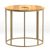 19 Inch Side End Table O Round Shape Natural Mango Wood Top Brass Powder Coated Open Frame By The Urban Port UPT-310986