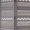 Karma 3 Panel Folding Room Divider Screen Antique Gray Mango Wood Inticate Cut out Geometric Design UPT-310988