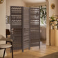 Karma 3 Panel Folding Room Divider Screen, Antique Gray Mango Wood, Inticate Cut out Geometric Design By The Urban Port