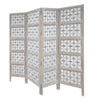 Taj 4 Panel Folding Room Divider Screen Antique White Mango Wood Floral Carved Design UPT-310989