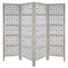 Taj 4 Panel Folding Room Divider Screen Antique White Mango Wood Floral Carved Design UPT-310989