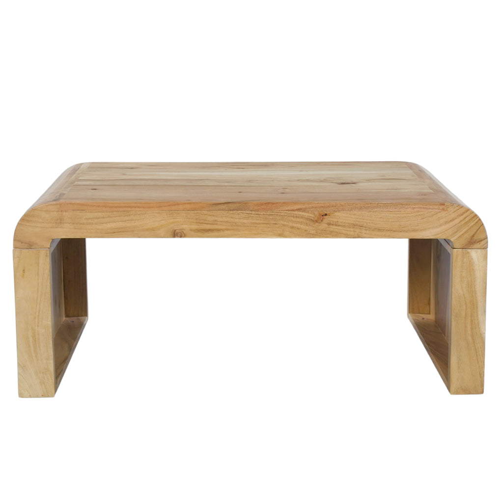 Cascade 36 Inch Coffee Table Handcrafted Natural Acacia Wood Rectangular Curved Waterfall Top By The Urban Port UPT-314336