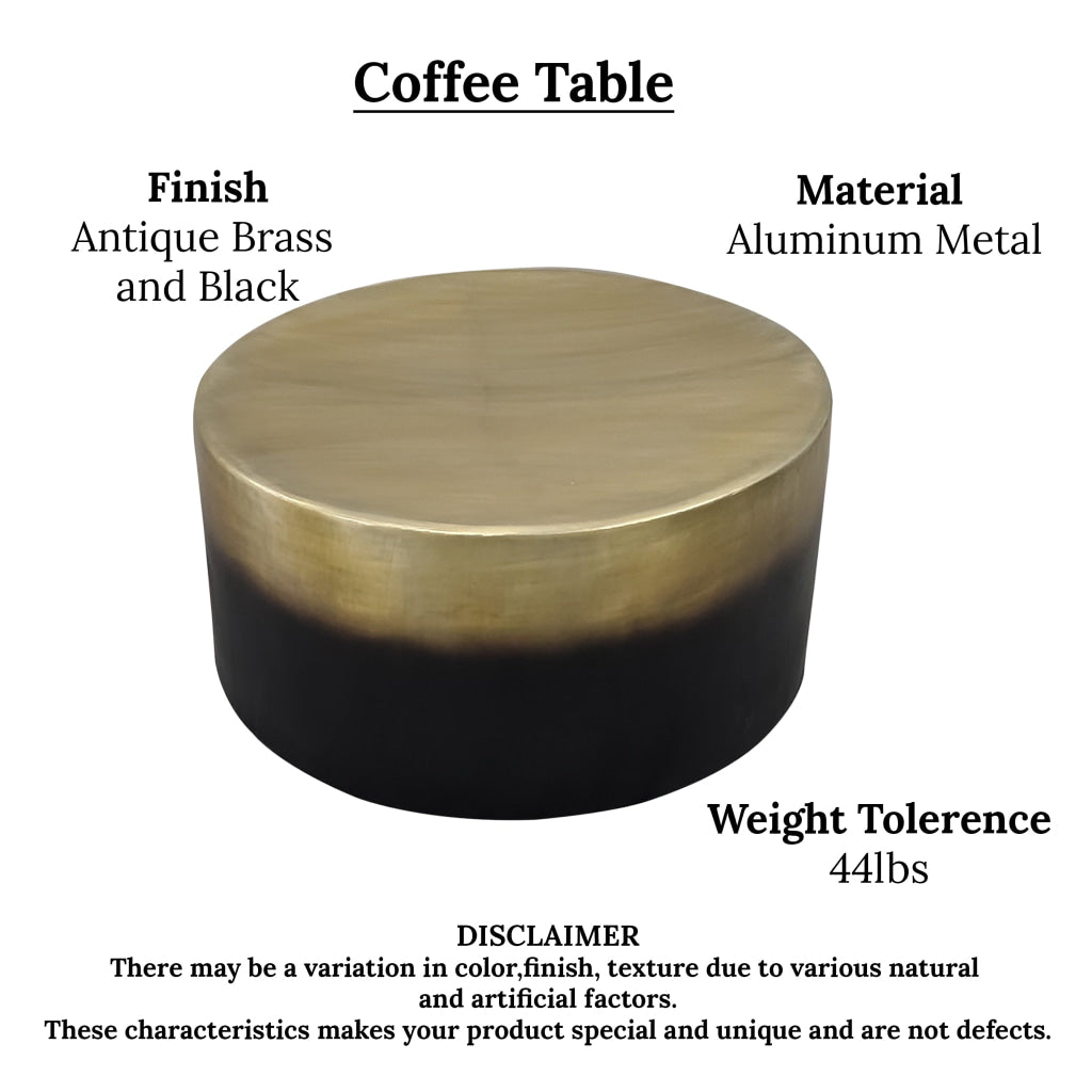 Dyan Coffee Table 34.5 Inch Round Drum Shape Black Gold Antique Brass Ombre By The Urban Port UPT-315642