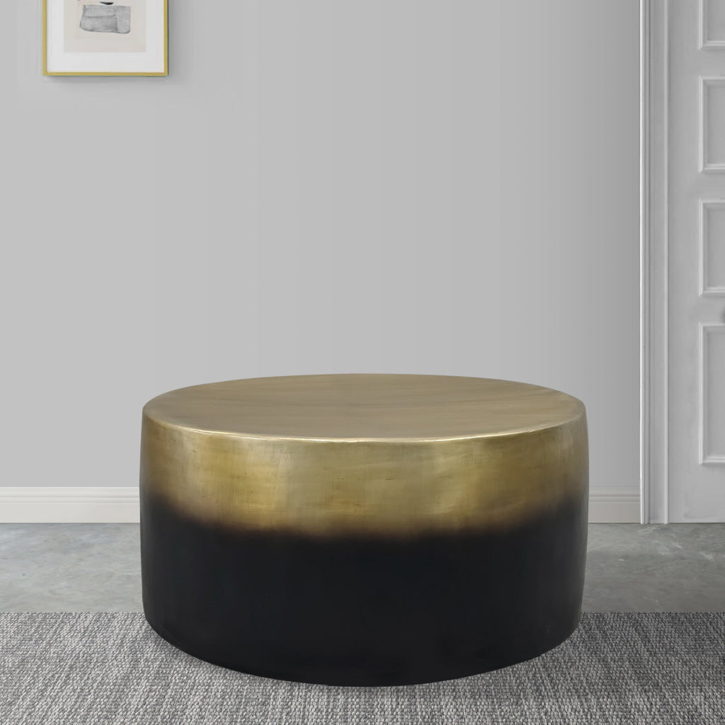 Dyan Coffee Table 34.5 Inch Round Drum Shape Black Gold Antique Brass Ombre By The Urban Port UPT-315642