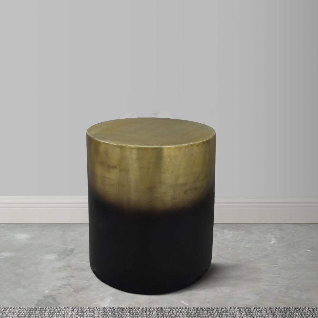 Dyan Side Table 16.5 Inch Round Drum Shape Black Gold Antique Brass Ombre By The Urban Port UPT-315643