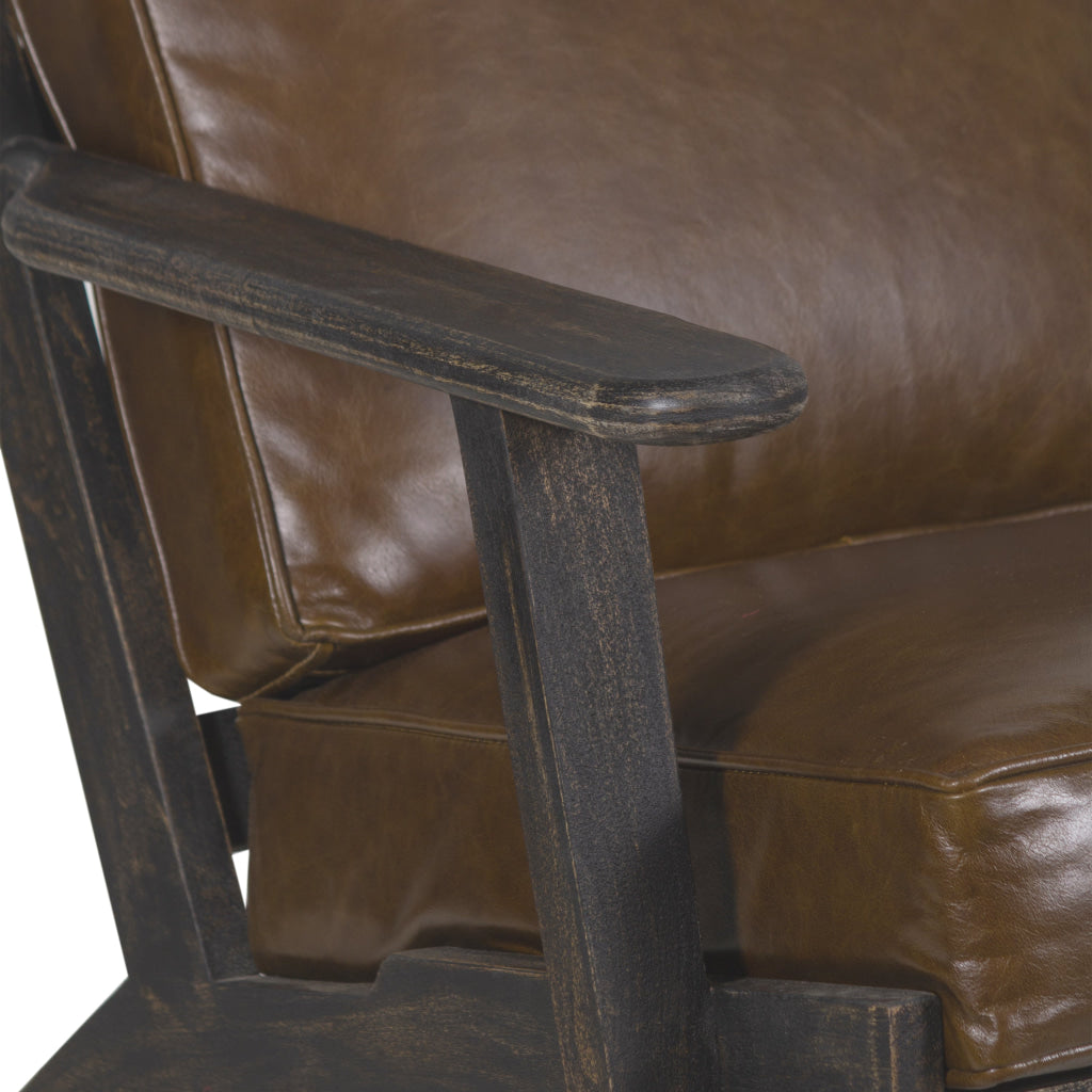 Amber Accent Chair Handcrafted Slatted Mango Wood Brown Buffalo Leather Cushions Angled Legs - The Urban Port UPT-315762