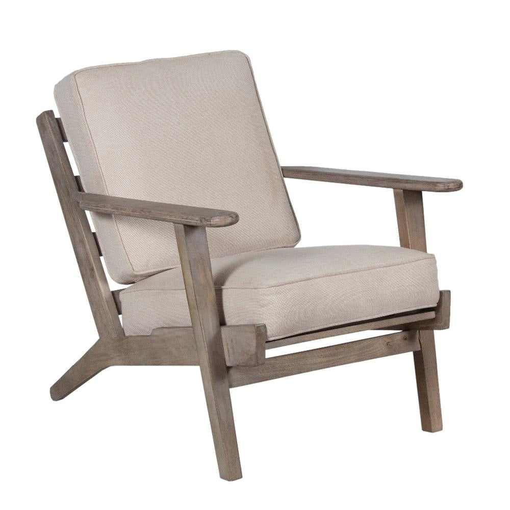 Amber Accent Chair Handcrafted Washed Ash Gray Mango Wood Beige Fabric Cushions Angled Legs UPT-315764