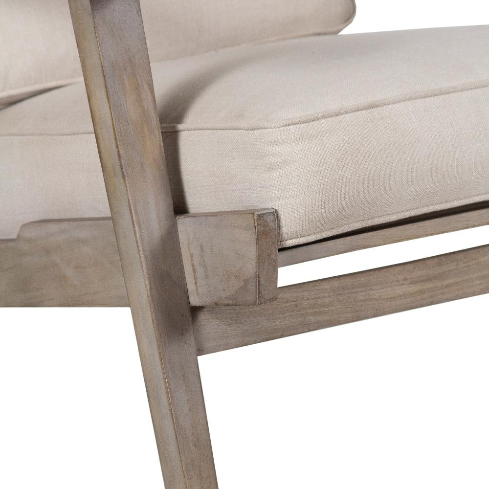 Amber Accent Chair Handcrafted Washed Ash Gray Mango Wood Beige Fabric Cushions Angled Legs UPT-315764