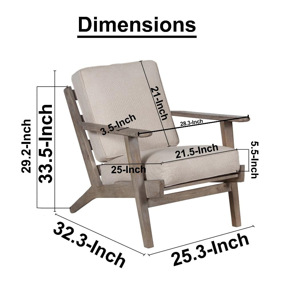 Amber Accent Chair Handcrafted Washed Ash Gray Mango Wood Beige Fabric Cushions Angled Legs UPT-315764