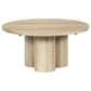 Hazel Coffee Table with 3 Pillar Legs 35.5 Inch Round Top Natural Brown Mango Wood UPT-315765