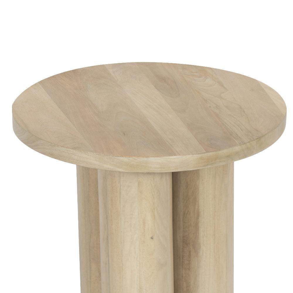 Hazel Side Table with 3 Pillar Legs Handcrafted Natural Brown Mango Wood 17.7 Inch Round Top UPT-315766