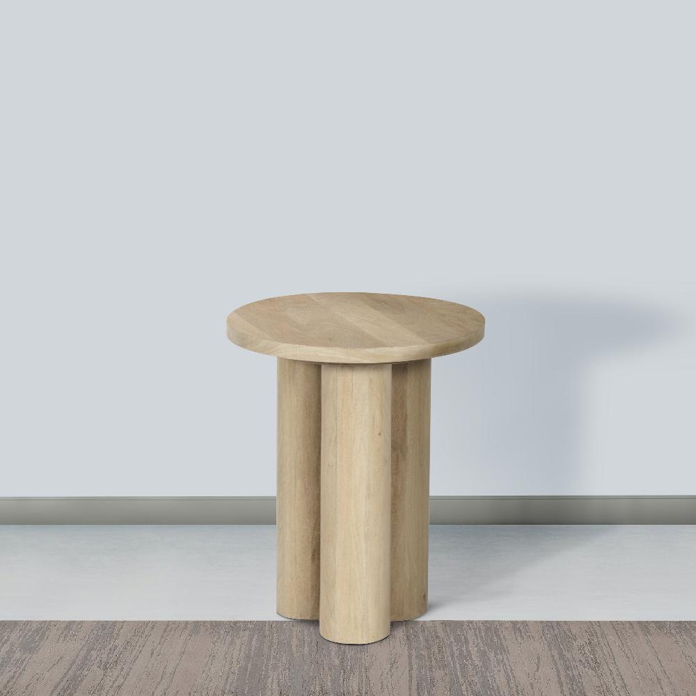 Hazel Side Table with 3 Pillar Legs Handcrafted Natural Brown Mango Wood 17.7 Inch Round Top UPT-315766