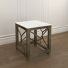 Agas Side End Table 22 Inch Square White Genuine Marble Top Sandblasted Washed Ash Gray Mango Wood Geometric Frame The Urban Port UPT-315769