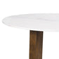 Fina Dining Table 48 Inch Round White Genuine Marble Top Natural Brown Mango Wood 3 Leg Sled Base The Urban Port UPT-315770