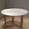 Fina Dining Table 48 Inch Round White Genuine Marble Top Natural Brown Mango Wood 3 Leg Sled Base The Urban Port UPT-315770