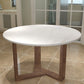 Fina Dining Table 48 Inch Round White Genuine Marble Top Natural Brown Mango Wood 3 Leg Sled Base The Urban Port UPT-315770