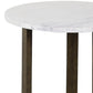 Fina Side End Table 20 Inch Round White Genuine Marble Top Natural Brown Mango Wood 3 Leg Sled Base UPT-315771