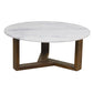 Fina Coffee Table 38 Inch Round White Genuine Marble Top Natural Brown Mango Wood 3 Leg Sled Base The Urban Port UPT-315772