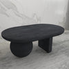 Uri 38 Inch Oval Coffee Table Mango Wood Full and Half Spherical Leg Sandblasted Black The Urban Port UPT-317171