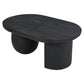 Uri 38 Inch Oval Coffee Table Mango Wood Full and Half Spherical Leg Sandblasted Black The Urban Port UPT-317171