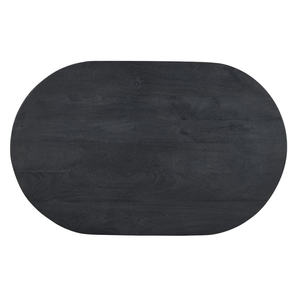 Uri 38 Inch Oval Coffee Table Mango Wood Full and Half Spherical Leg Sandblasted Black The Urban Port UPT-317171