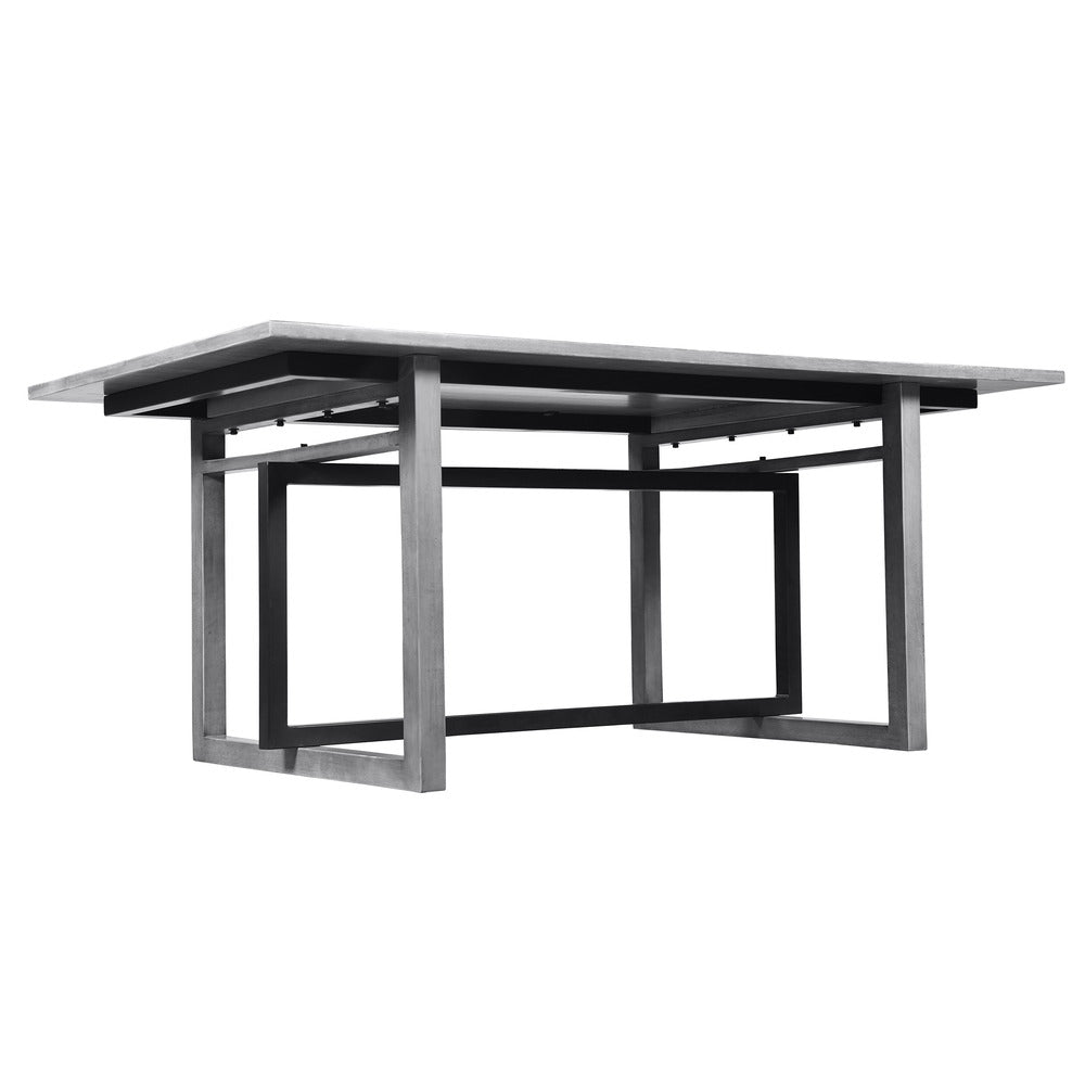 St Tropez Dining Table 72 Inch Rectangular Mango Wood Top with Iron Trestle Base 6 Seater Gray and Black The Urban Port UPT-317653