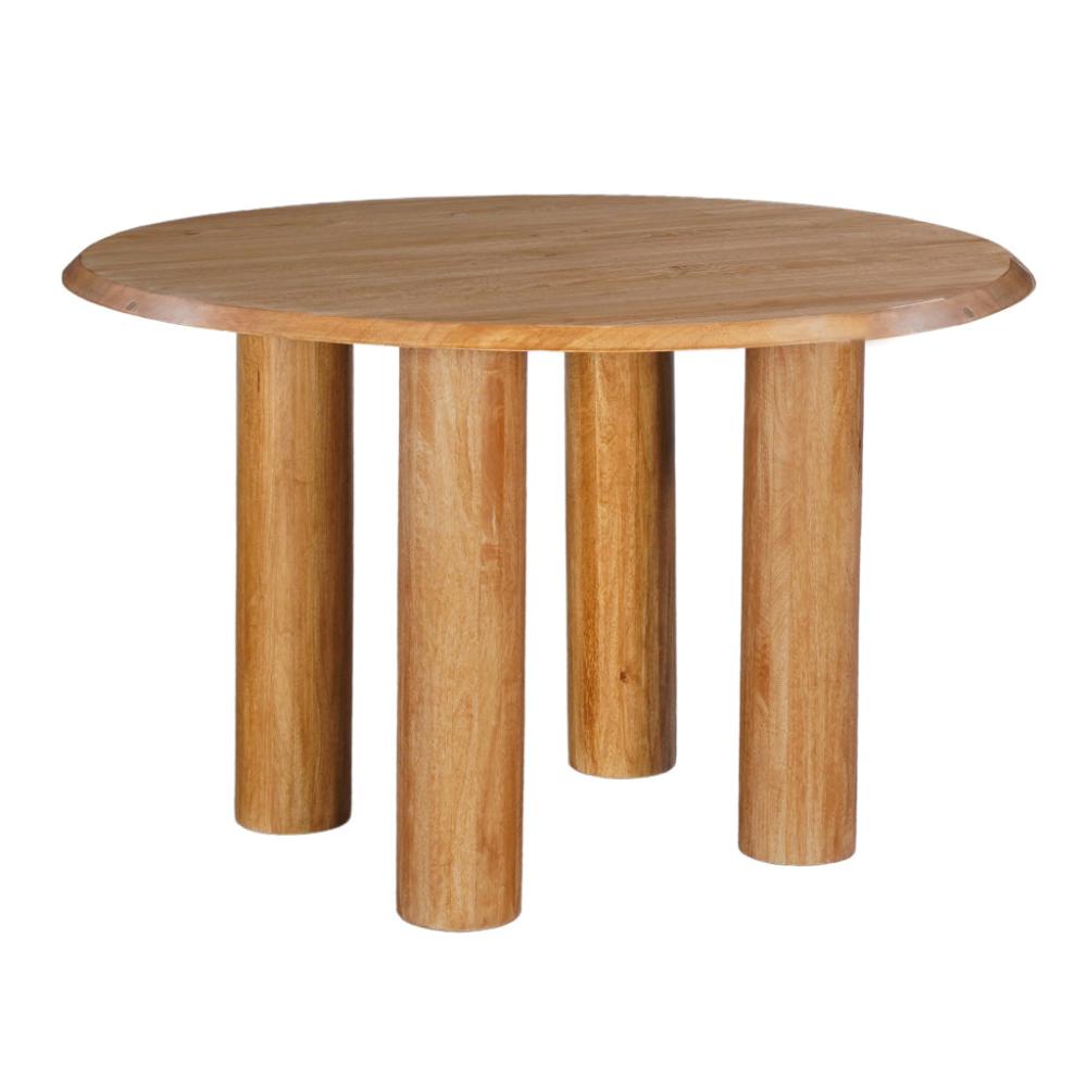 Dining Table 48 Inch Round Top Mango Wood Natural Brown 4 Column Pillar Legs UPT-317654