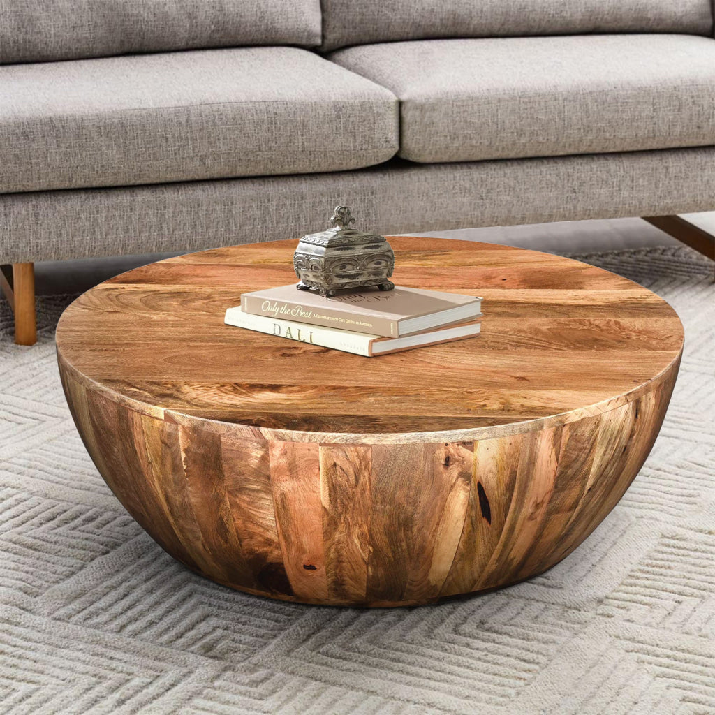 Arthur Mango Wood Coffee Table In Round Shape, Dark Brown The Urban Port