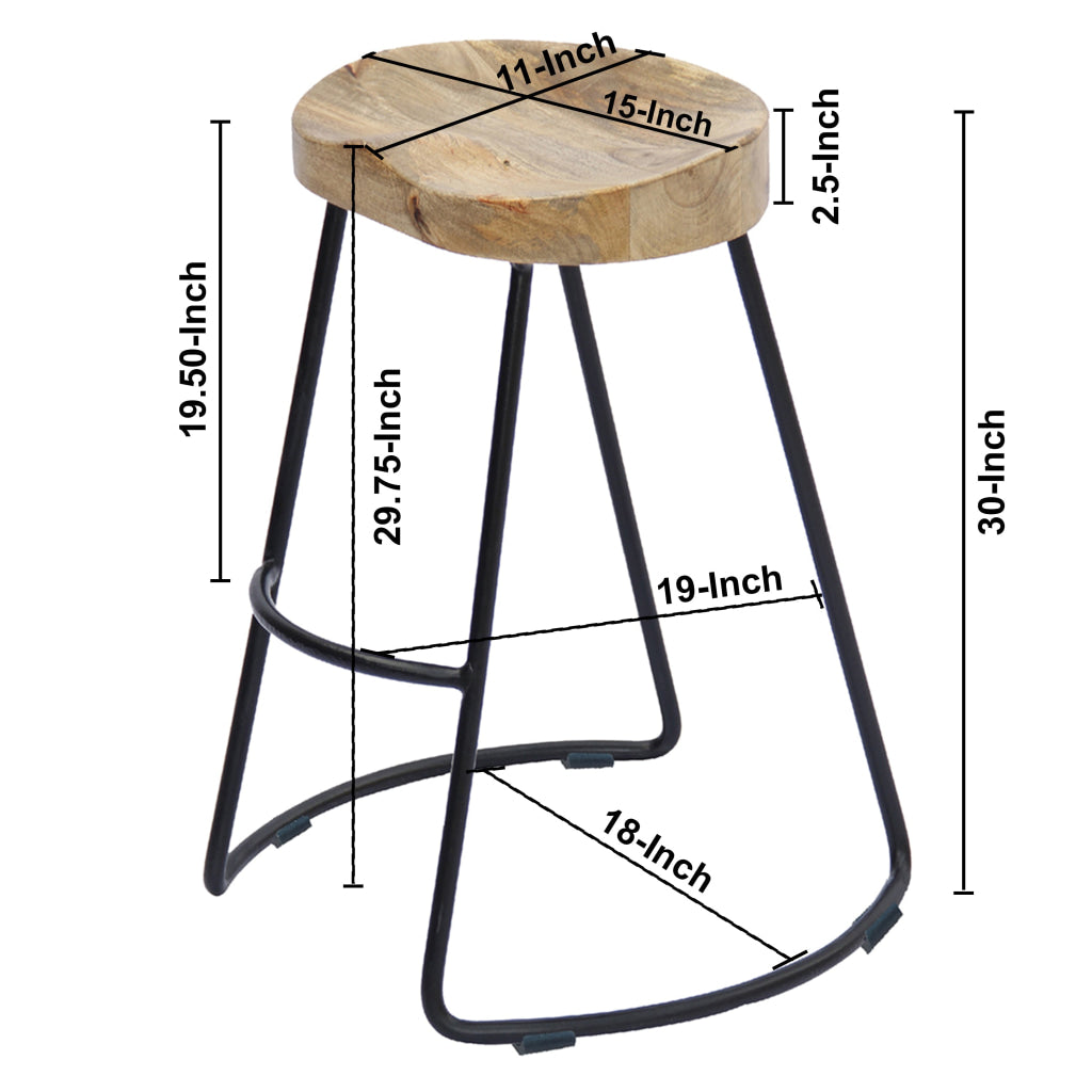 Ela 30 Inch Mango Wood Industrial Barstool Saddle Seat Iron Frame Set of 2 Brown Black By The Urban Port UPT-37900-2