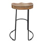 30 Inch Handcrafted Backless Counter Height Barstool Natural Brown Mango Wood Saddle Seat Black Iron Base By The Urban Port UPT-37900-F