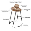 30 Inch Handcrafted Backless Counter Height Barstool Natural Brown Mango Wood Saddle Seat Black Iron Base By The Urban Port UPT-37900-F