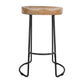 30 Inch Handcrafted Backless Counter Height Barstool Natural Brown Mango Wood Saddle Seat Black Iron Base By The Urban Port UPT-37900-F