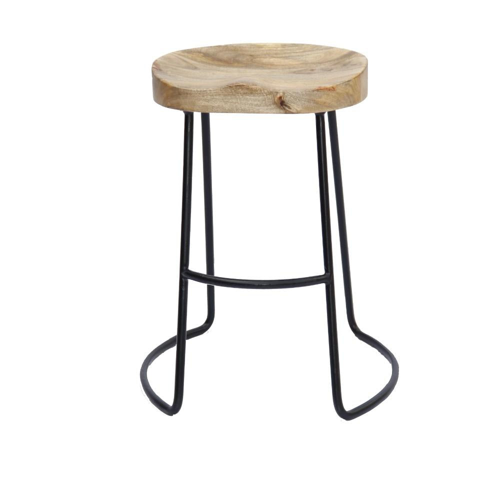 Ela 24 Inch Counter Height Stool Mango Wood Saddle Seat Iron Frame Brown and Black By The Urban Port UPT-37910