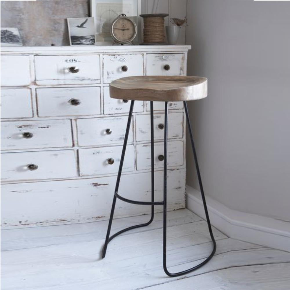 Ela 24 Inch Counter Height Stool Mango Wood Saddle Seat Iron Frame Brown and Black By The Urban Port UPT-37910