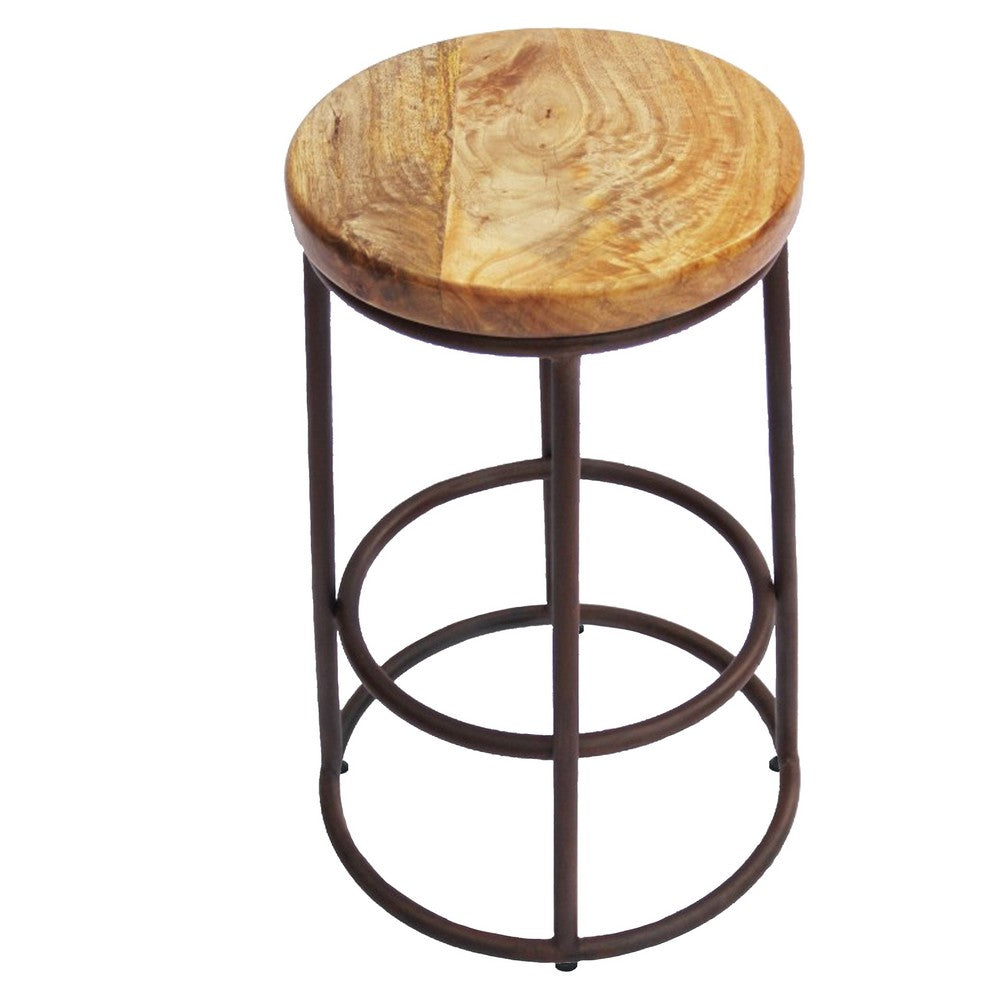 24 Inch Mango Wood Counter Height Barstool With Iron Base Brown And Black By The Urban Port UPT-636038472