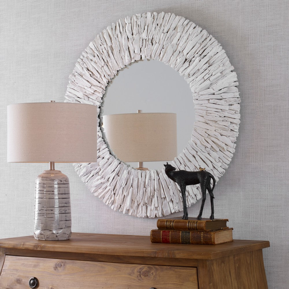 Uttermost Teak Branch White Round Mirror By Casagear Home UT-09808